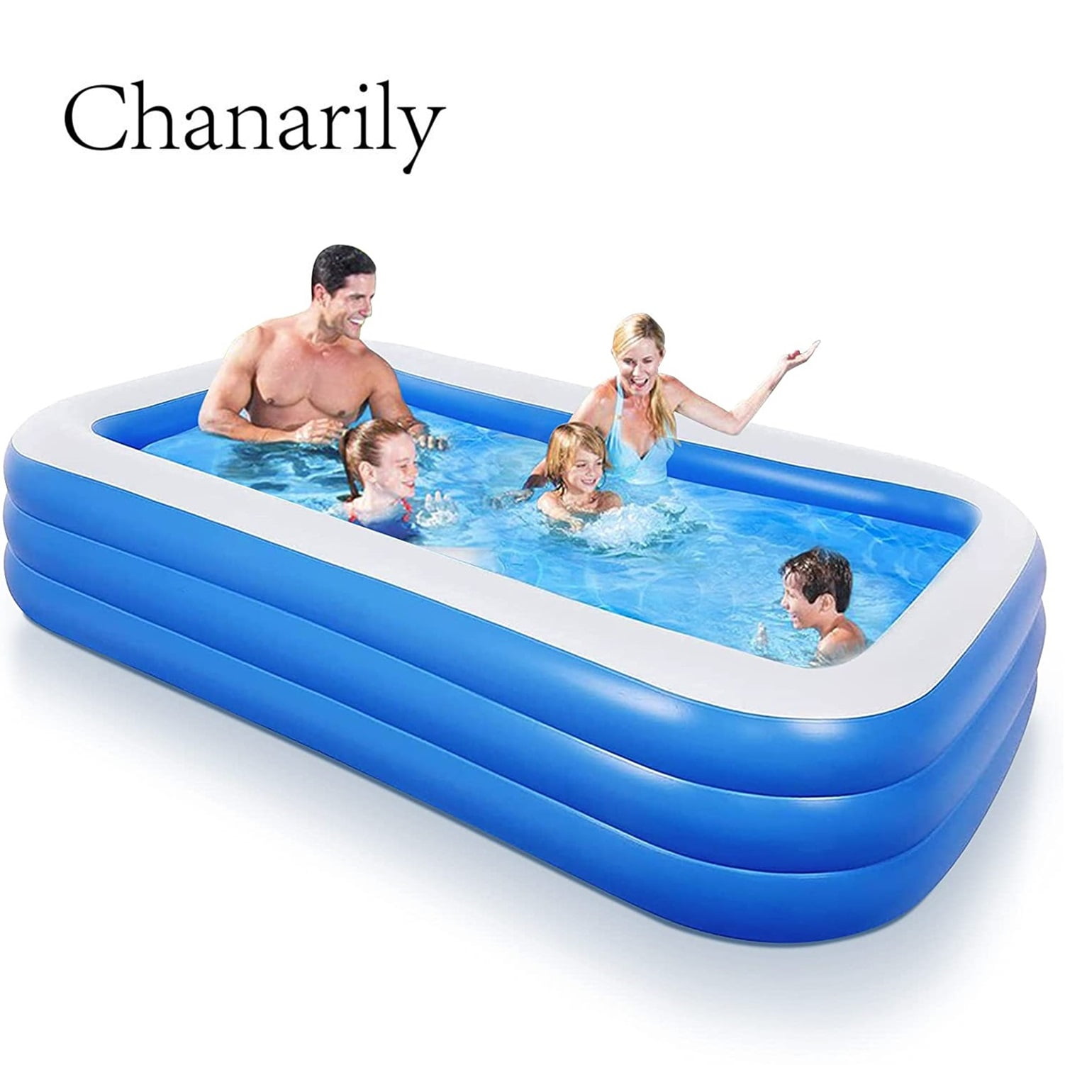Large Inflatable Rectangle Paddling Pool Water Play Toy Blue Outdoor Garden 