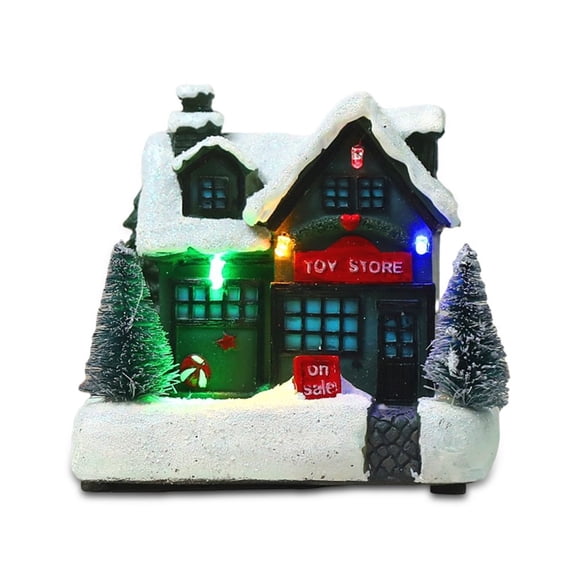 Christmas Light House Ornament Resin Snow House Glowing Decor Battery Powered Illumination Decoration