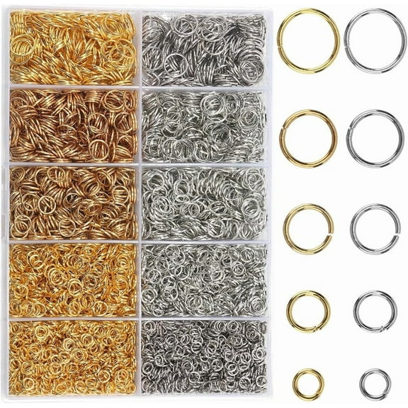 4600Pcs 5 Sizes Metal Open Jump Rings Jewelry Connector Rings Gold Iron Small Silver Single Loop Round Circle Split Jump Ring Findings for Jewelry Making Bracelet Necklace Earrings