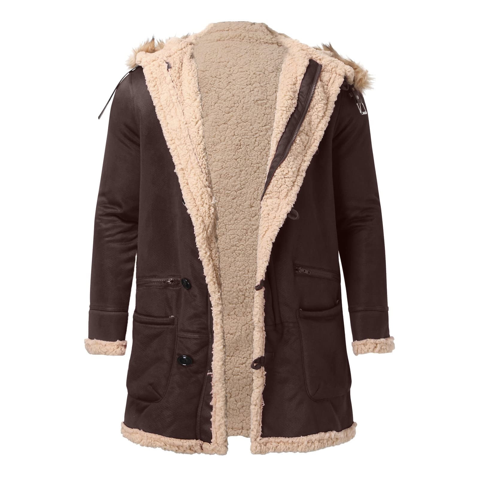 Xysaqa Men's Warm Winter Coat, Men Hooded Thicken Sherpas Lined Jacket Fleeces Parkas Waterproof Jacket with Pockets S-5XL（Available in Big & Tall)
