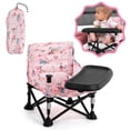 thumbnail image 1 of Silla de bebé portátil, silla de playa para bebé, silla de camping para bebé con bandeja para niña, correas de diseño para sillas de cocina, uso en interiores y exteriores (rosa), 1 of 5