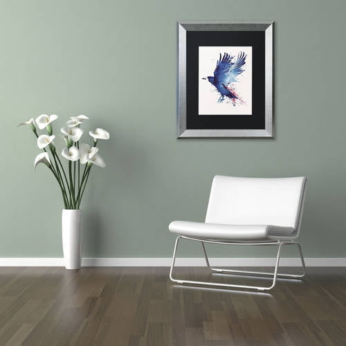 Trademark Fine Art 'Bloody Crow' Canvas Art by Robert Farkas, Black Matte, Silver Frame