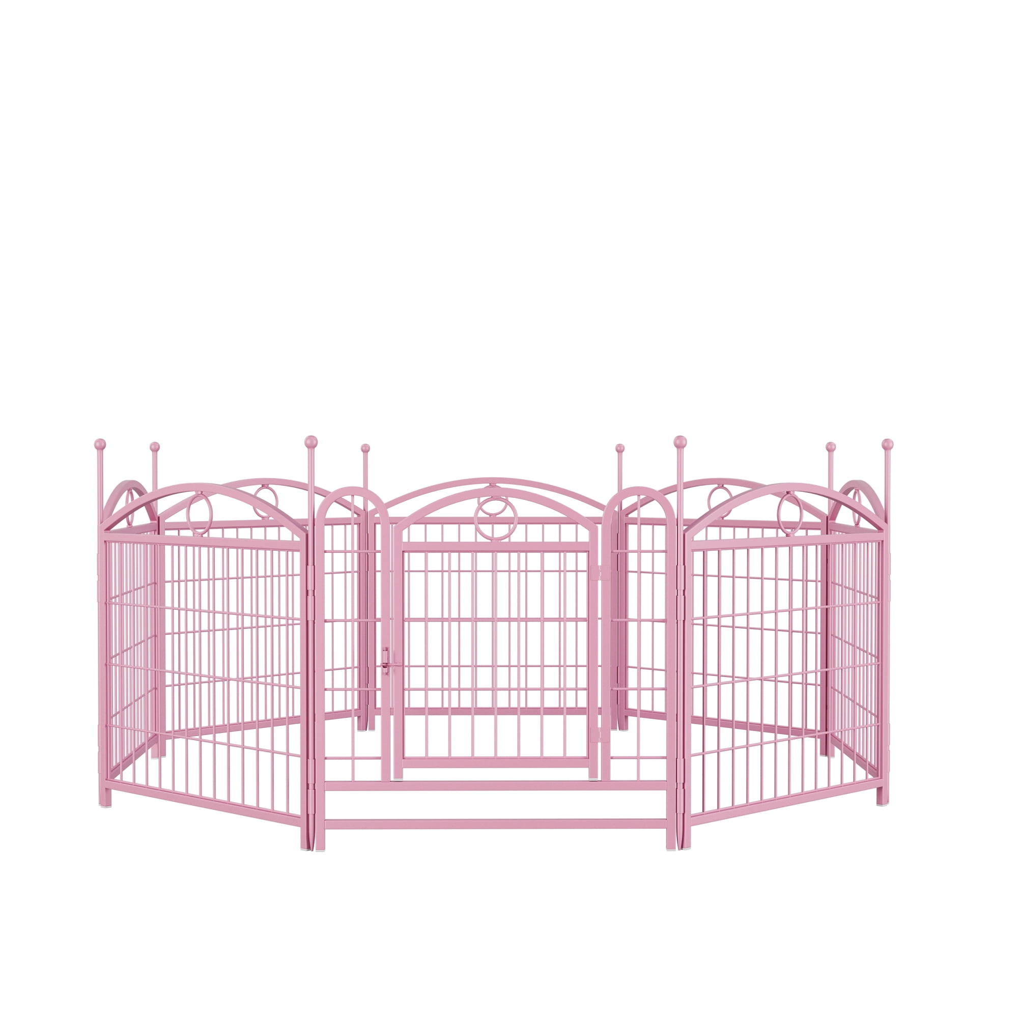 Jopath 24" 8 Panels Metal Dog Pen, Pet Dog Fence Outdoor Foldable Exercise Pen Heavy Duty Dog Fence Puppy Pen with Doors for Large Medium Small Dogs Pink