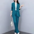 thumbnail image 3 of Quixlent 2 Pcs/Set Women Coat Pants Suit Formal Business Style Lapel Button Closure Cardigan Long Sleeve Straight Wide Leg Plus Size Commute Jacket Trousers Set, 3 of 7