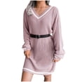 thumbnail image 2 of Gspmoly Robes d'Été pour Femmes, Mode Femme Décontractée Ample Couleur Unie Robe Chandail en Tricot à Col en V Robes de Soirée pour Femmes Liquidation, 2 of 6