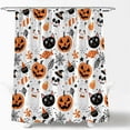 thumbnail image 3 of Happy Halloween Shower Curtain Cute Cartoon Pumpkin Spooky Ghost Orange Pumpkin Head Icons Funny Black Cat Spider’s Web Skull Skeleton Witch Hat Fabric Bath Curtain Set with Hook, 3 of 5