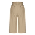 thumbnail image 3 of Annhoo Womens Cropped Pants Summer Ruffle Straight Wide Leg Elastic Waisted Drawstring Casual Trousers with Pockets, 3 of 8