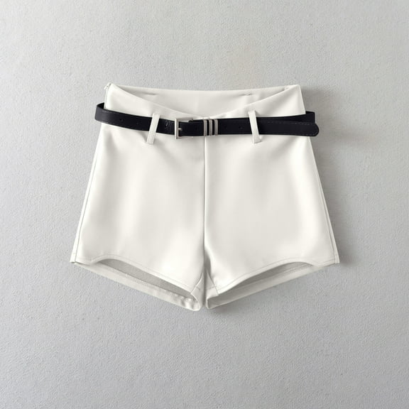 uublik Leather Shorts for Women Plus Size Super Soft Shorts Casual Summer White