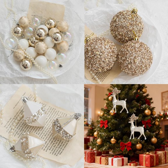 Plastic Christmas Balls Champagne Plastic Christmas Tree Ornaments 24Pcs Assorted Sizes for Holiday Decor,4x4x4cm JASKFLY