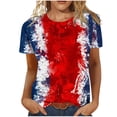thumbnail image 2 of Hauts d'Été Grande Taille pour Femmes T-Shirts Décontractés Col Rond Manches Courtes Imprimé Drapeau Ajusté Basique Blouses Col en V T-Shirt Femmes en Liquidation, 2 of 6