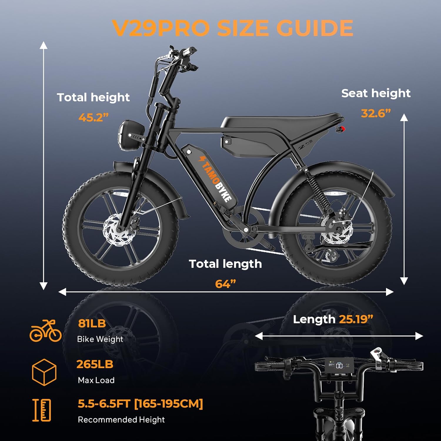 Tamobyke V29Pro Peak 2000W Electric Bike,20" Fat Tire E-Mountain Bikes, 48V 31.2Ah 32mph Ebike for Adults Full Suspension UL2849