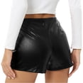 thumbnail image 3 of Women Pu Leather Shorts With Zipper High Waist Casual Black Club Stretchy Skinny Shorts With Pockets, 3 of 5