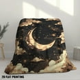 thumbnail image 3 of 1pc Extra Thick 280gsm Heavyweight Flannel Blanket - Deep Blue & Black Night Sky with Turquoise Moon, Mountains & Stars - All-Season Soft Bedspread, Couch Throw, or Floor Mat - Luxury Bedding for Mod, 3 of 10