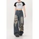 thumbnail image 4 of Pantalones vaqueros retro coreanos Y2K con reparación de agujeros para hombres y mujeres, nuevos pantalones de fregado de pierna ancha y rectos sueltos de estilo americano de calle alta 2023, 4 of 4