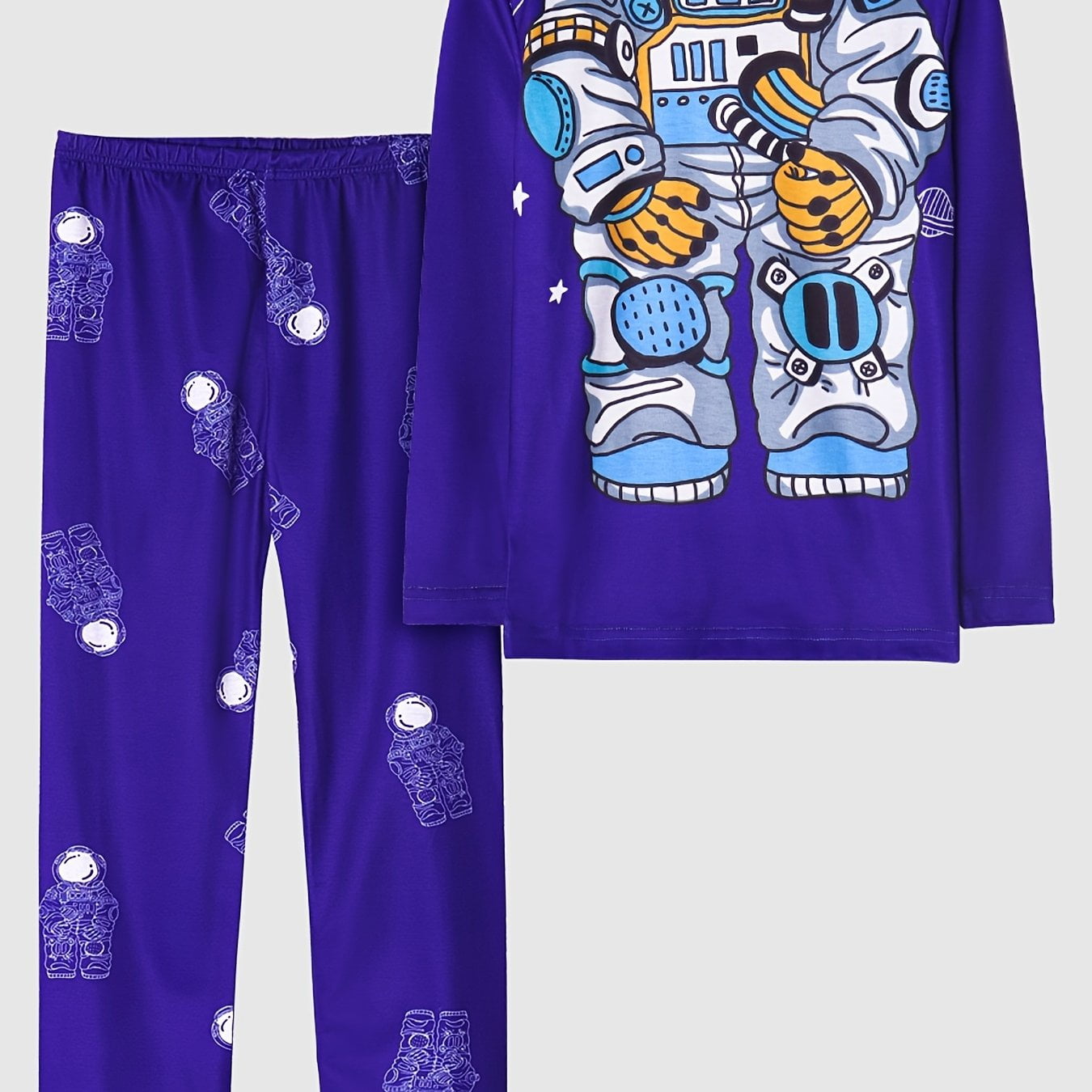 Jhcug Boys Pajamas Astronaut Print Round Neck Long Sleeve Top Pants Set Blue