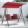 thumbnail image 1 of Columpio de jardín para 2 personas - Estructura de acero robusta - Toldo ajustable - Portavasos, mesa giratoria y bolsa térmica - Perfecto para patio, balcón o piscina - Color rojo, 1 of 8