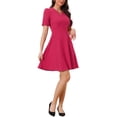 thumbnail image 4 of Vestido de Negocios INSPIRE CHIC para Mujer con Escote Corazón, Plisado, Manga Corta, Corte A, Talla XS, Color Rosa Fucsia, 4 of 6