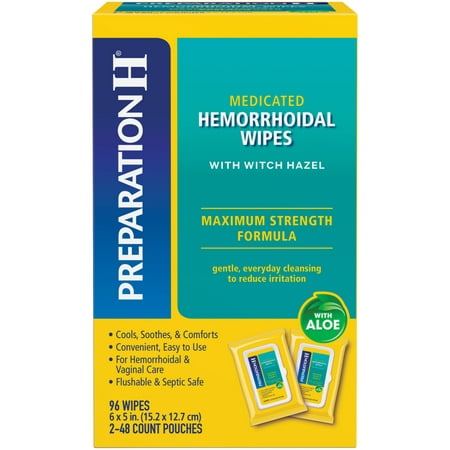 Preparation H Maximum Strength Medicated Hemorrhoid Flushable Wipes, 96 Count