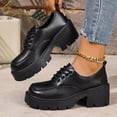 thumbnail image 5 of Willtoo Womens British‑Inspired Lace‑Up Walking Shoes Round‑Toe Chunky Lug‑Sole Low‑Top Block‑Heel Fashion Footwear for Daily Wear, 5 of 6