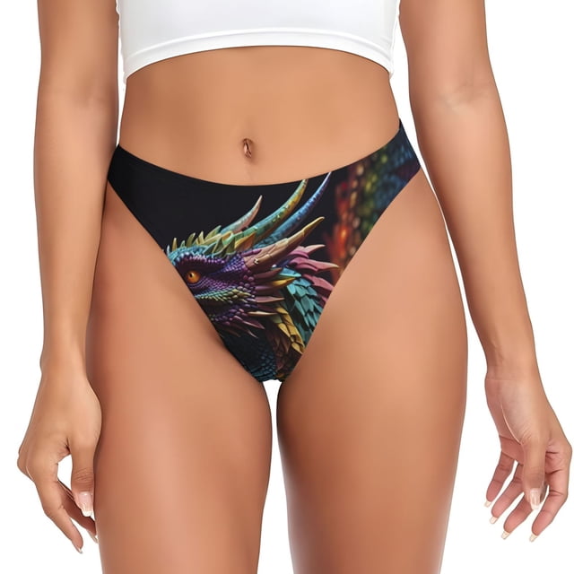 Fotbe Dragon with Colorful Tail Tanga Sin Costuras para Mujer con Estampado – Panties Invisibles, Transpirables y Cómodos para Uso Diario-3X-Large