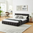 thumbnail image 2 of Newest Queen Size Platform Bed with Storage Drawers & Soft Chenille Fabric, Low Profile Floor Bed for Master/Guest Rooms, Thick Headboard, No Box Spring, Dark Gray, 2 of 14