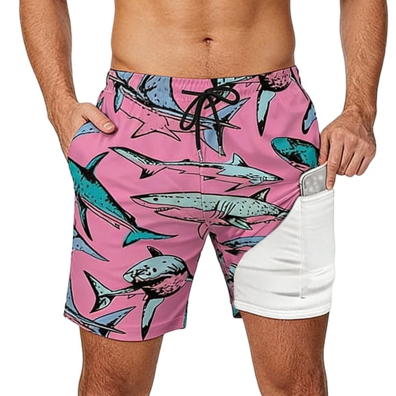 Mens Swim Trunks with Zipper Pocket Lightweight Board Shorts for Beach Surfing Pink L