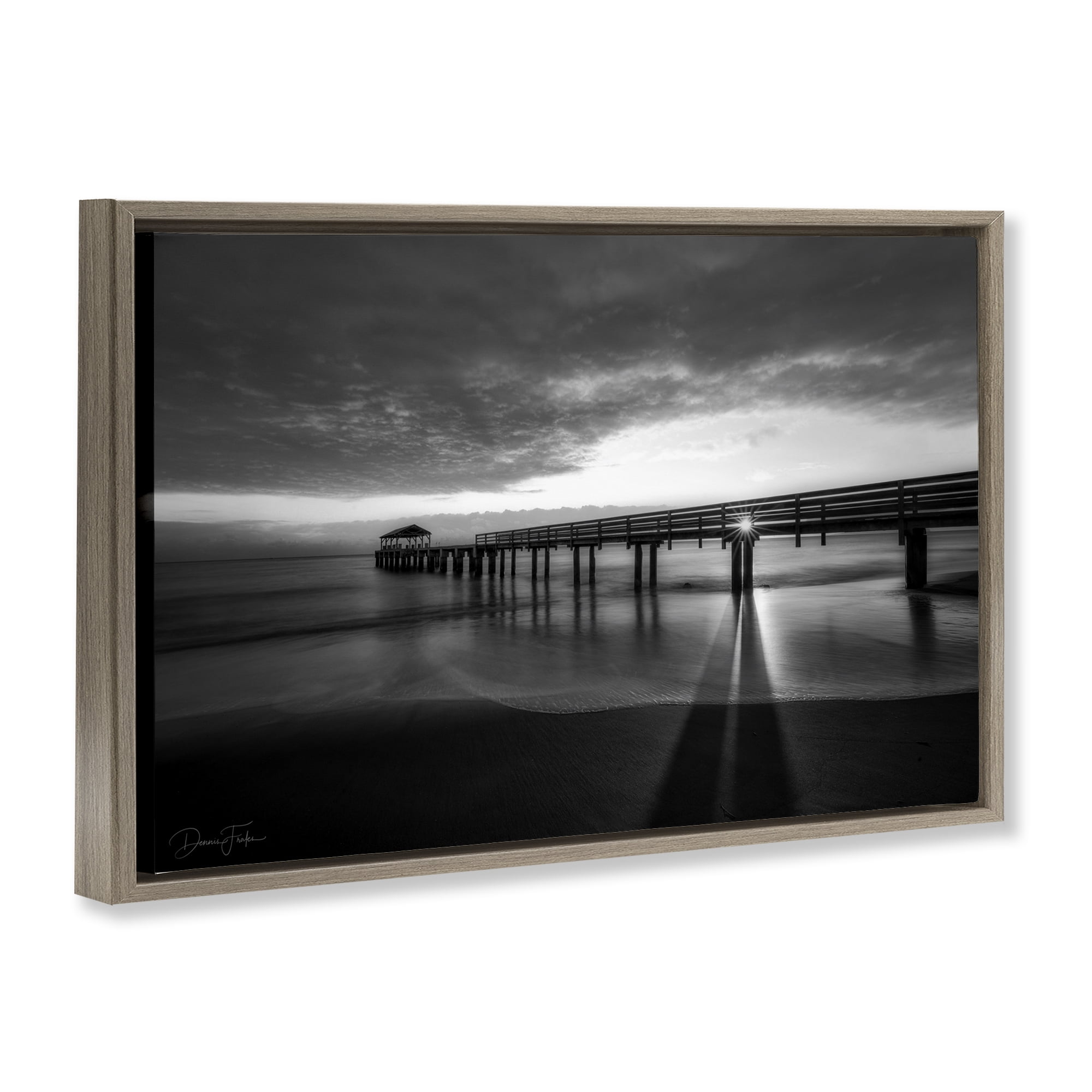 Stupell Industries Sun Shining Through Dock Landscape Photography Brown Floater Framed Canvas Art Print Wall Art, 25 x 17