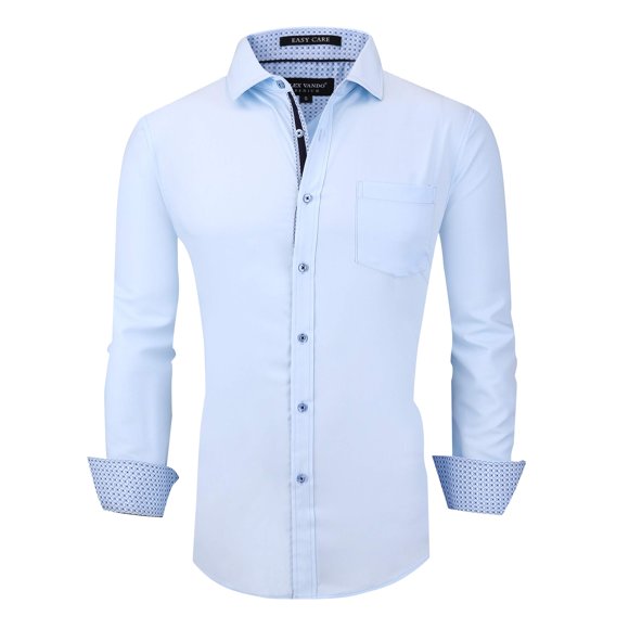 Alex Vando Mens Dress Shirts Wrinkle Free Regular Fit Stretch Bamboo Button Down Shirt,Blue,XL
