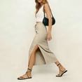 thumbnail image 4 of Maxi Skirts for Women Elastic High Waist Drawstring Ankle-Length Skirt with Side Slit Trendy Loose Fit Versatile Clothes for Casual Daily Khaki M, 4 of 5