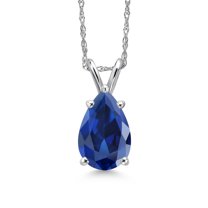 Gem Stone King 14K White Gold Blue Created Sapphire Pendant Necklace for Women | 2.10 Cttw | Gemstone September Birthstone | Pear Shape 10X7MM | With 18 inch Chain