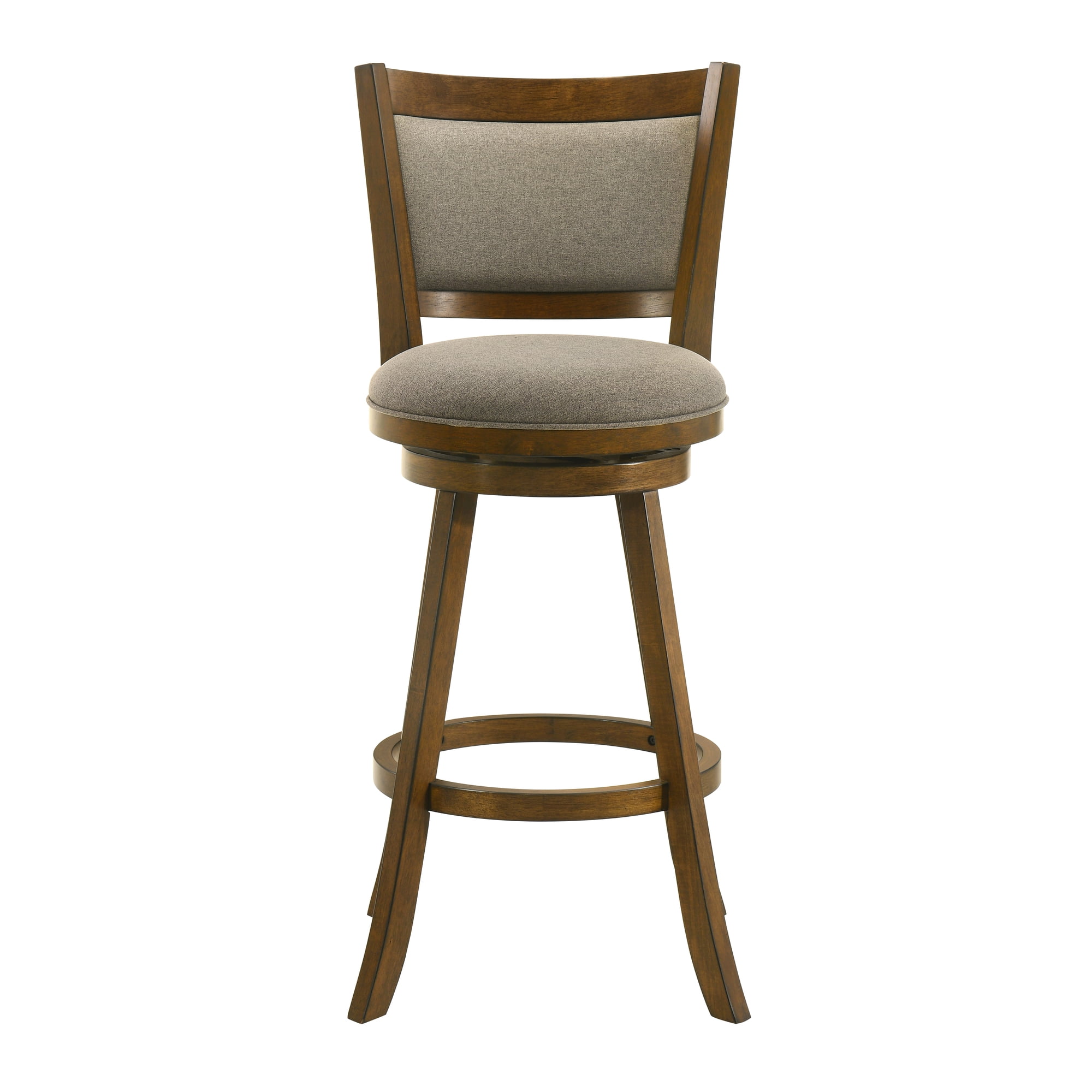 Aiden Modern Farmhouse Swivel Wood Bar Height Kitchen Bar Stool in Sepia Brown Finish with Grey Fabric Upholstered Seat - Set of 2