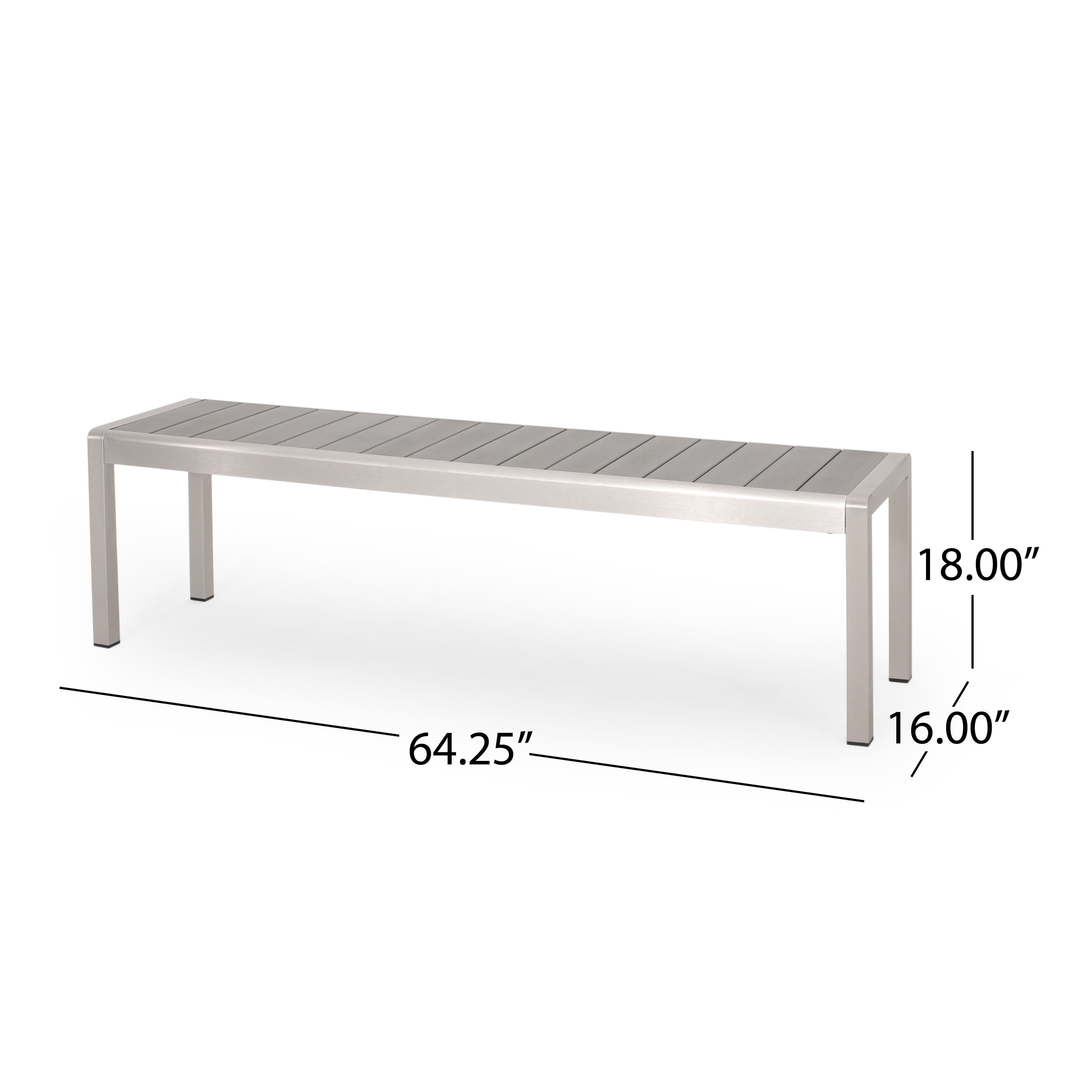 Noble House Gannon Outdoor Modern 6 Seater Aluminum Dining Set with Dining Bench, Gray and Silver