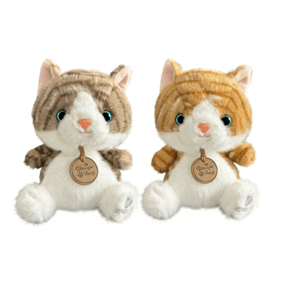 6in 2-Pack Plush Cat Toys for Kids, Soft Stuffed Animal Kitten Dolls, Cute Companion Plushies, Orange & Grey