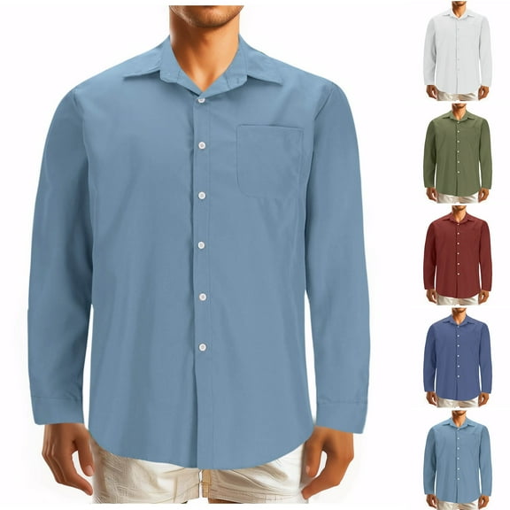 safuny Fashion Solid Color Pullover Loose Tops for Men Casual Cotton Sweatshirts with Pockets Outwear Long Sleeve Button Tees Fall Turn Down Collar Shirts Green L