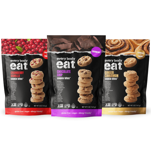 Every Body Eat Crunchy Cookie Bites, Gluten & Dairy Free, Vegan, School Lunch Snacks, (5 Ounce (Pack of 3), Variety Pack)