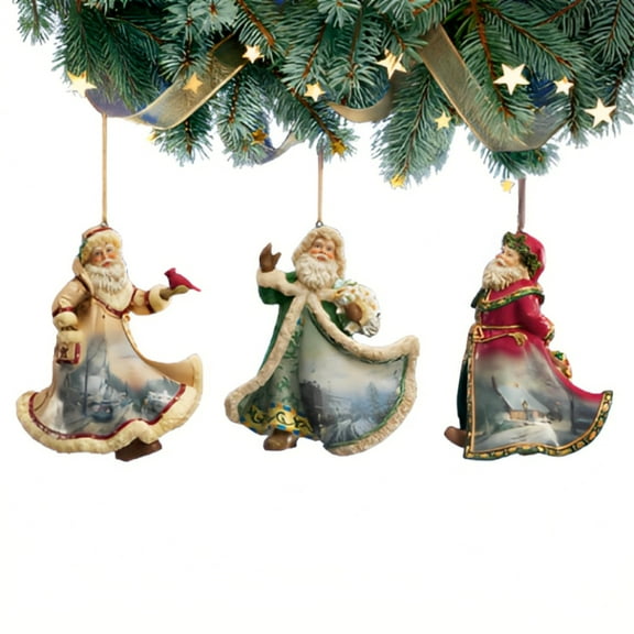 The Ashton-Drake Galleries Victorian Winter Scenes Santas Ornament Collection Issue #10 Painter of Light Artistry Christmas Decoration Set of 3 by Thomas Kinkade 12-inches