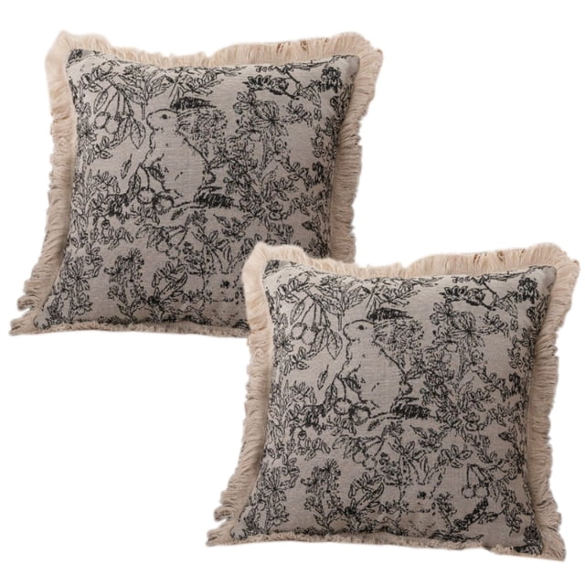 Fundas de almohadas para sofá, almohadas de algodón con volantes a rayas de 18 x 18 pulgadas para sala de estar, funda de almohada bohemia con cremallera o lindas almohadas para exteriores