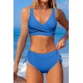 thumbnail image 3 of HSHDLDF High Waisted Bikini Twist Front Tie Back 2 Piece Swimsuit Solid Color, 3 of 7