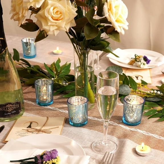 12 Pcs Blue Glass Votive Candle Holders for Wedding, Party, Home Decor