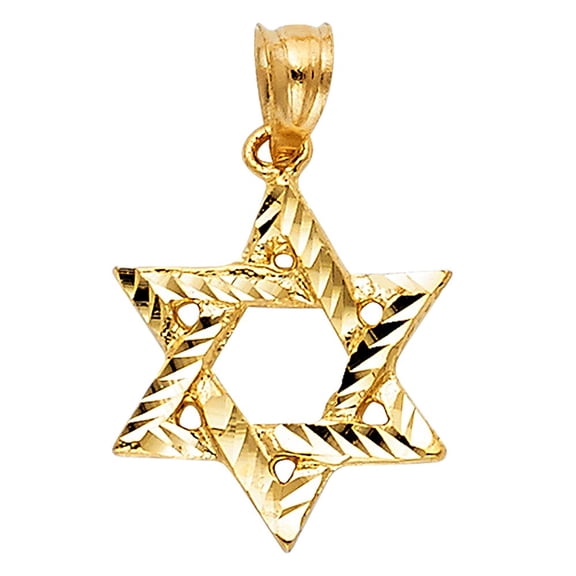 Precious Stars 14K Yellow Gold Textured Star of David Judaism 0.67" Pendant - No Chain, Pendant Only