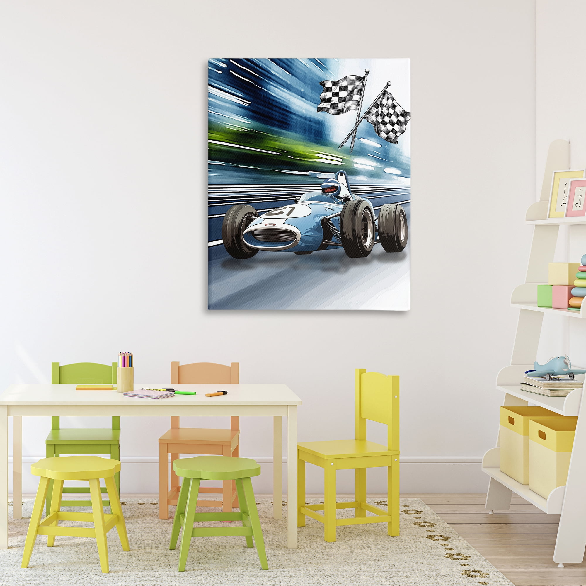 Stupell Industries Speedy Racecar with Flags Canvas Wall Art, design by Christine Simpson Art