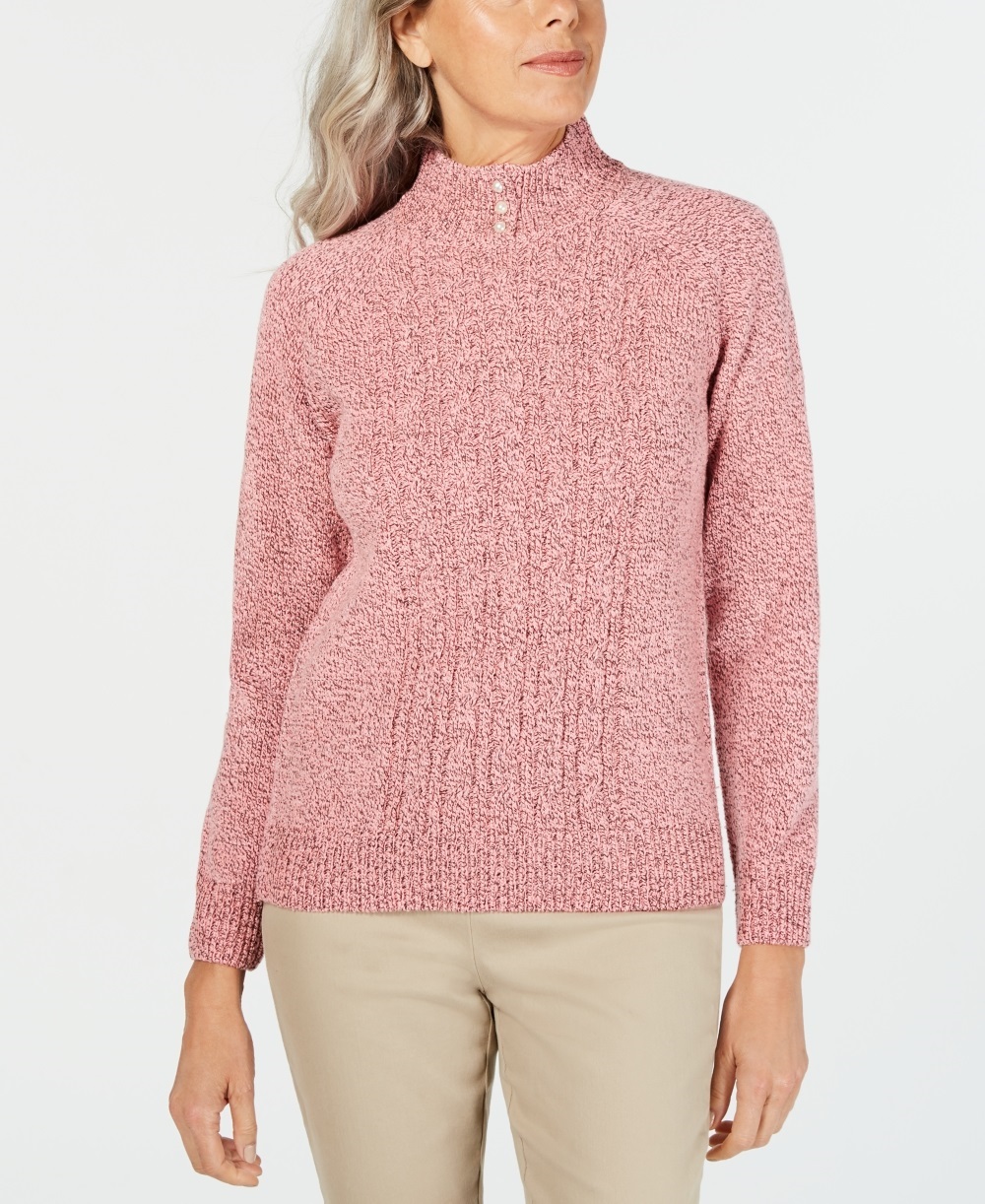 Karen Scott Women's Petite MockNeck CableKnit Sweater Pink Size