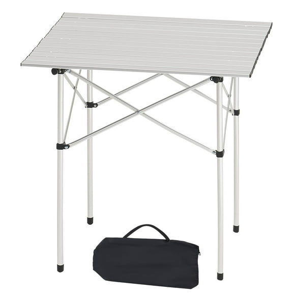 KFFKFF Folding Camping Table, Portable Aluminum Roll-Up Side Table, Lightweight and Compact with Carry Bag, Ideal for Outdoor Cooking, Tailgating, Grilling, Picnics, and Travel, Silver