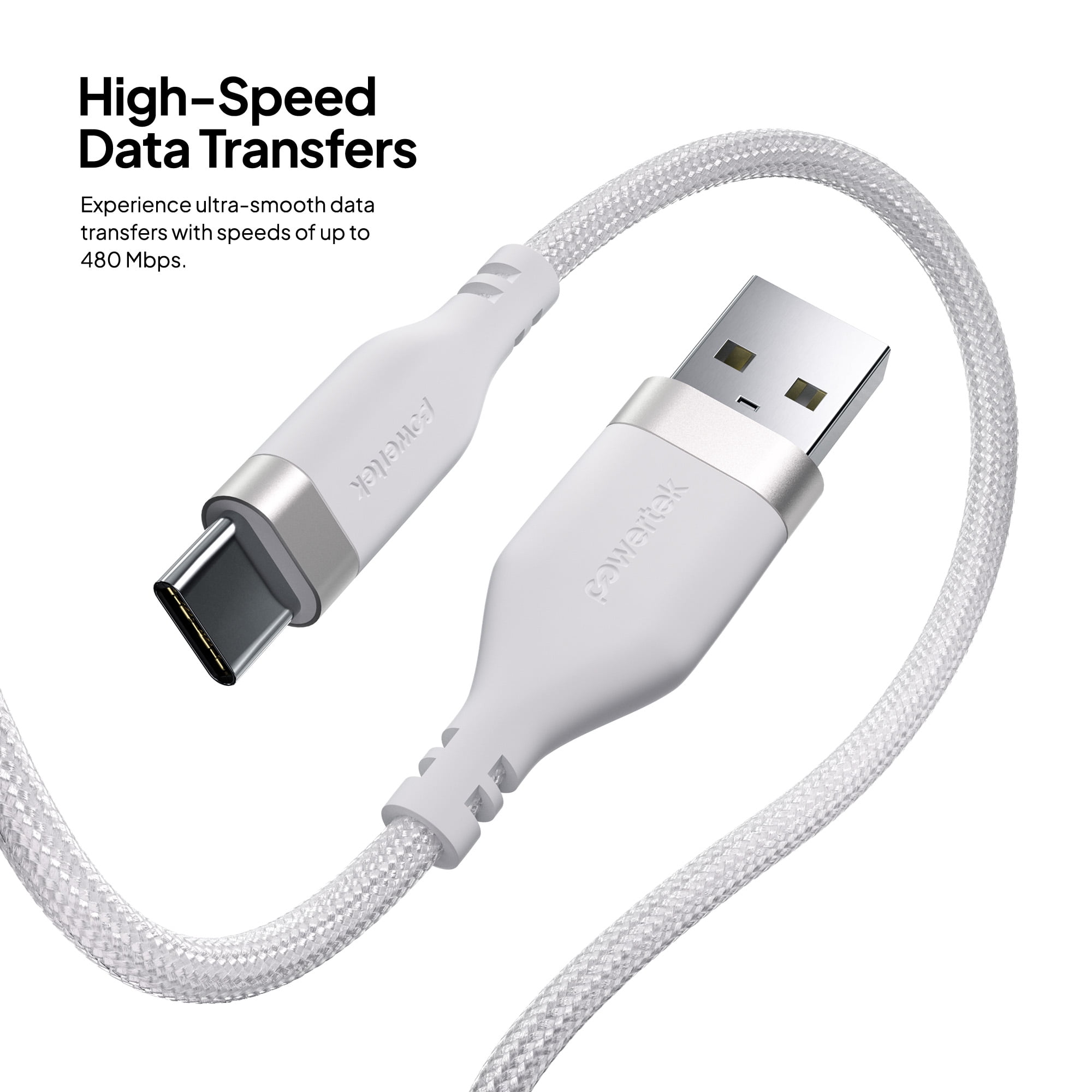 Liquipel Powertek Type-C Fast Charger Cable, 6ft USB-C for Galaxy, Note, Tab, MacBook, Premium White
