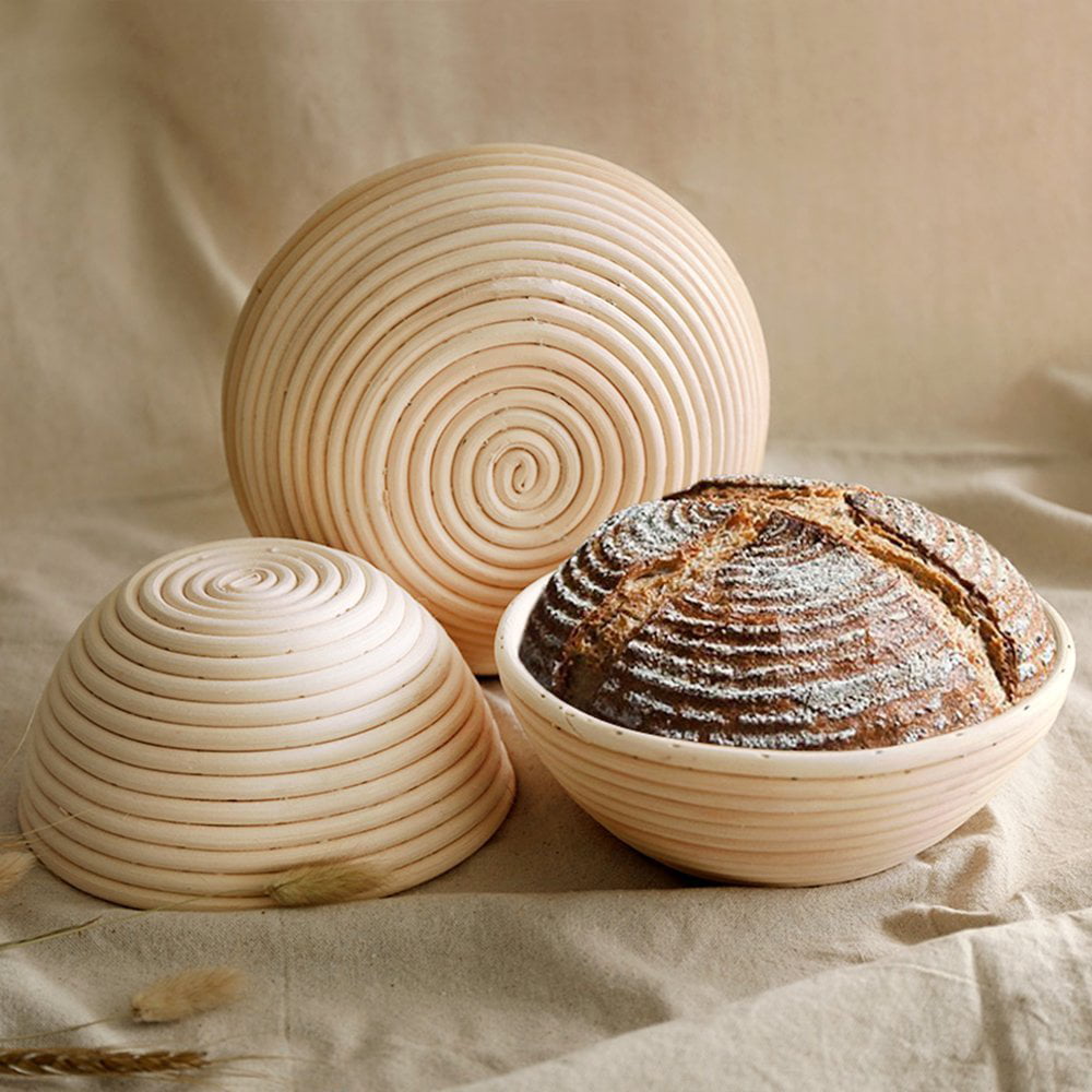 Round Dough Bowl Proving Rattan Baskets for Sourdough with Linen Liner & Scraper & Razor Blades & Stencils VOLADOR 9 inch Bread Proofing Banneton 
