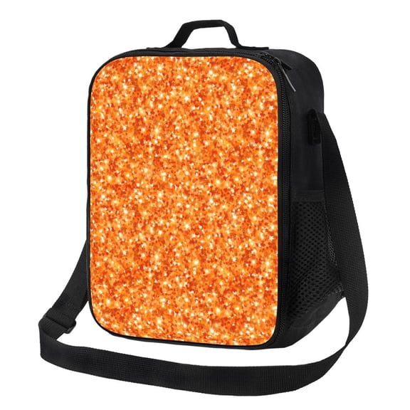 Honeii Orange Glitter Print Insulated Lunch Bag, Reusable Lunch Box for Adult, Leakproof Cooler Bag for Work Office Travel Picnic