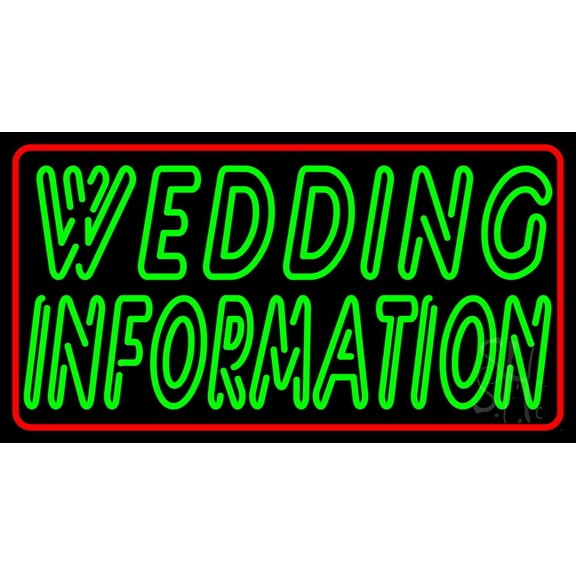 Double Stroke Wedding Information LED Neon Sign 13" Tall x 24" Wide - inches, Black Square Cut Acrylic Backing, with Dimmer - Premium built indoor Sign for Wedding Décor.