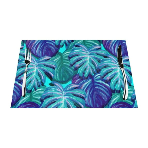 ZNDUO Placemats, 4 PCS Heat Resistant Stain Resistant Woven PVC Insulation Placemats, Durable Washable Elegant Table Mats for Dining-Tropical Watercolor Jungle, 18"x12"