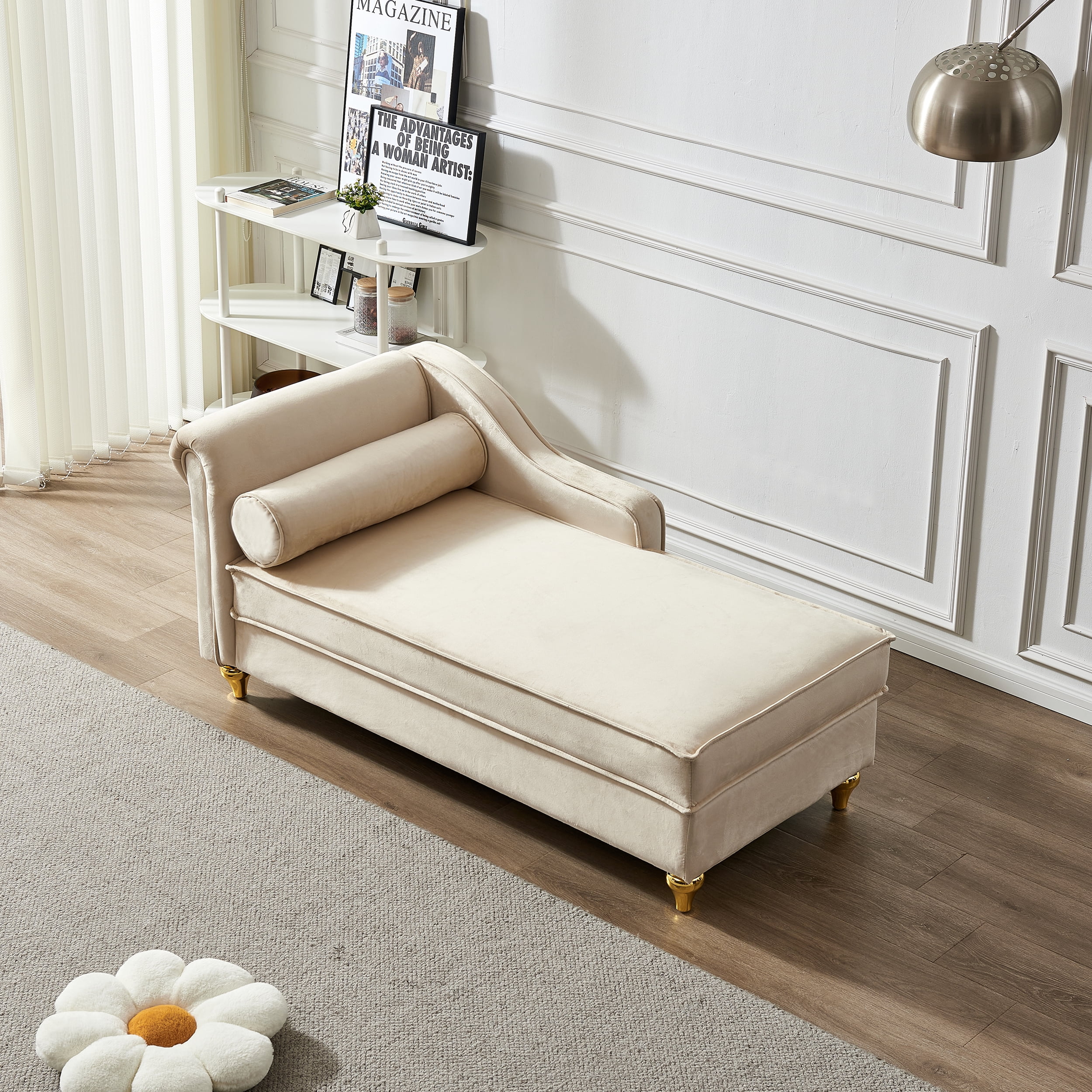DEALTOPS Futon Sofa Chair with Storage Lounge Couch Modern Upholstered Sofa Recliner Lounge Chair for Living Room- Beige
