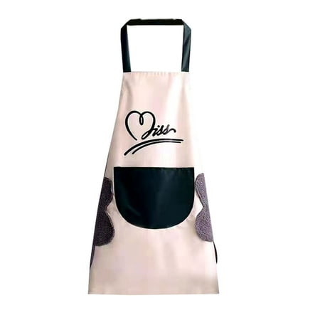 

HOTYA Household Kitchen Apron with Hand Wipe Towel Pocket Hanging Neck Aprons Waterproof Oil-proof Work Clothes Florist Cooking Baking Apron